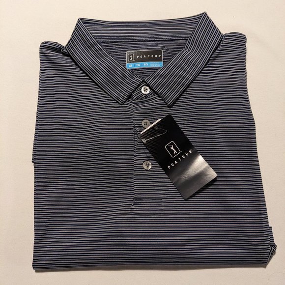 NWT PGA Tour Polo, Striped Peacoat, XL - Picture 3 of 12